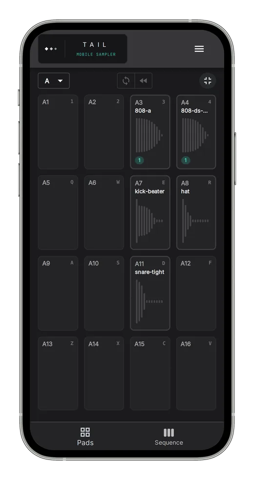 TAIL's pad grid at full size, ready to play